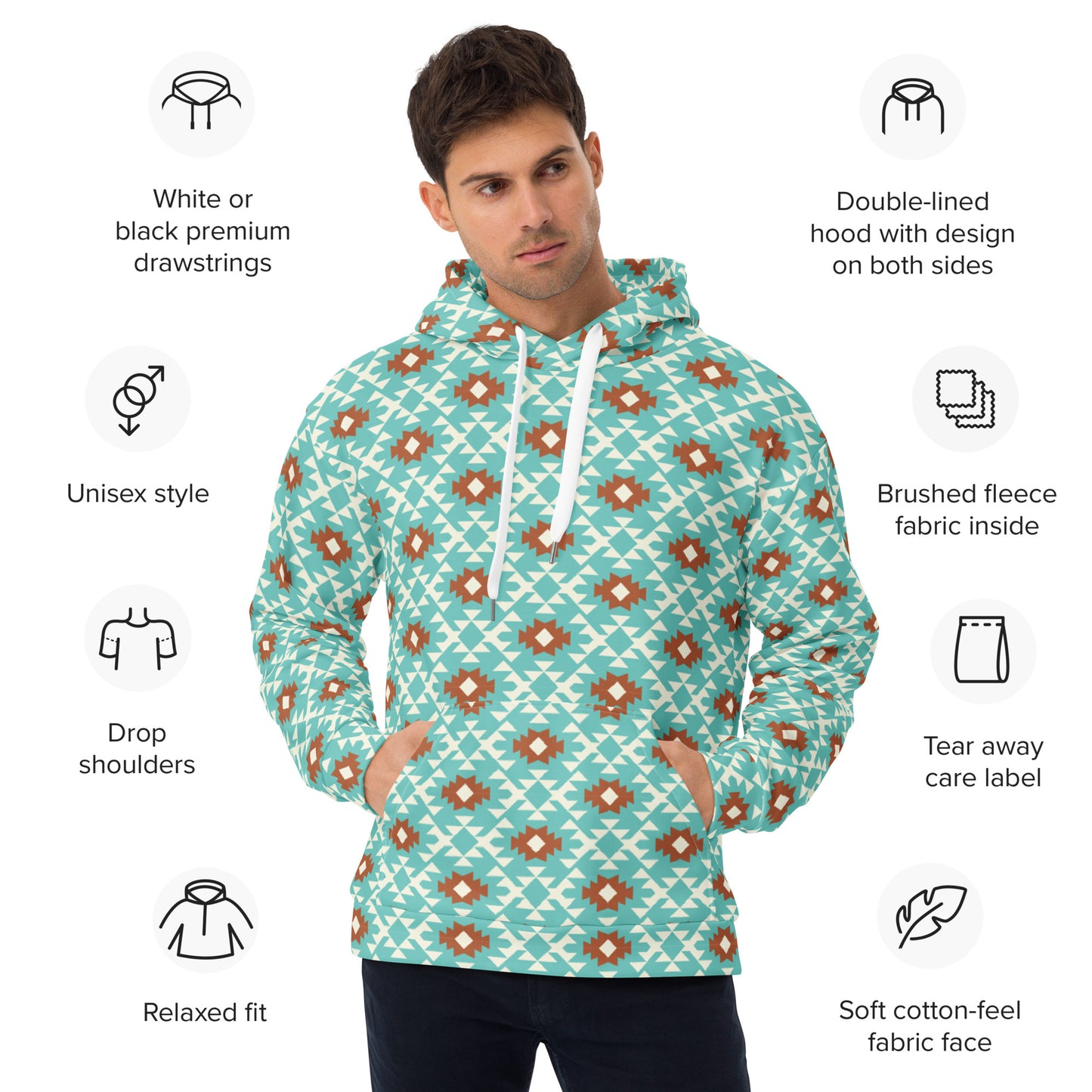 Holiday Turquoise Aztec Hoodie