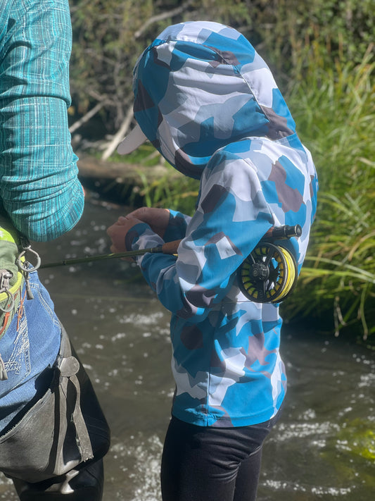 Blue Camo (YOUTH) UPF 50+ Hooded Fishing Shirt